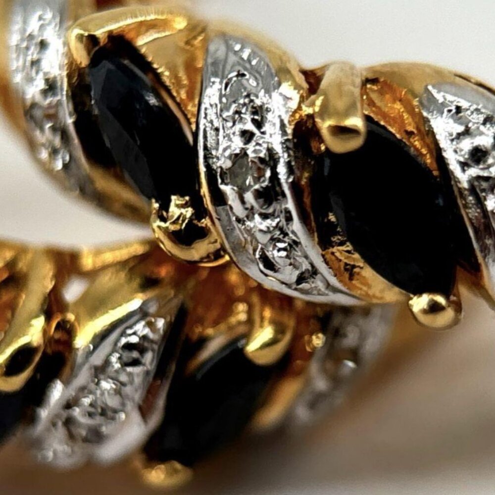 Mixed Metals Blue Topaz/Diamond Accent 1/2 Hoop Earrings w/14k Gold Posts 5.06g